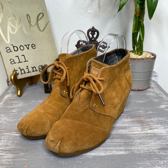 TOMS camel tan brown desert wedge lace up ankle boots booties size 7 - Picture 8 of 9